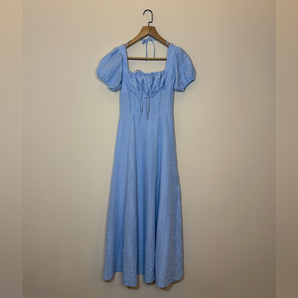 Blue Bridgerton Milkmaid Maxi Dress Size XS Cottagecore Square Neck Spring